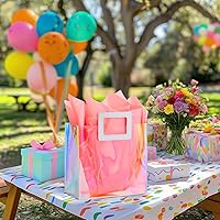 Vista 5 de VUOJUR 2 bolsas de regalo pequeñas reutilizables de 8.3 pulgadas con papel de seda - Coral e iridiscente