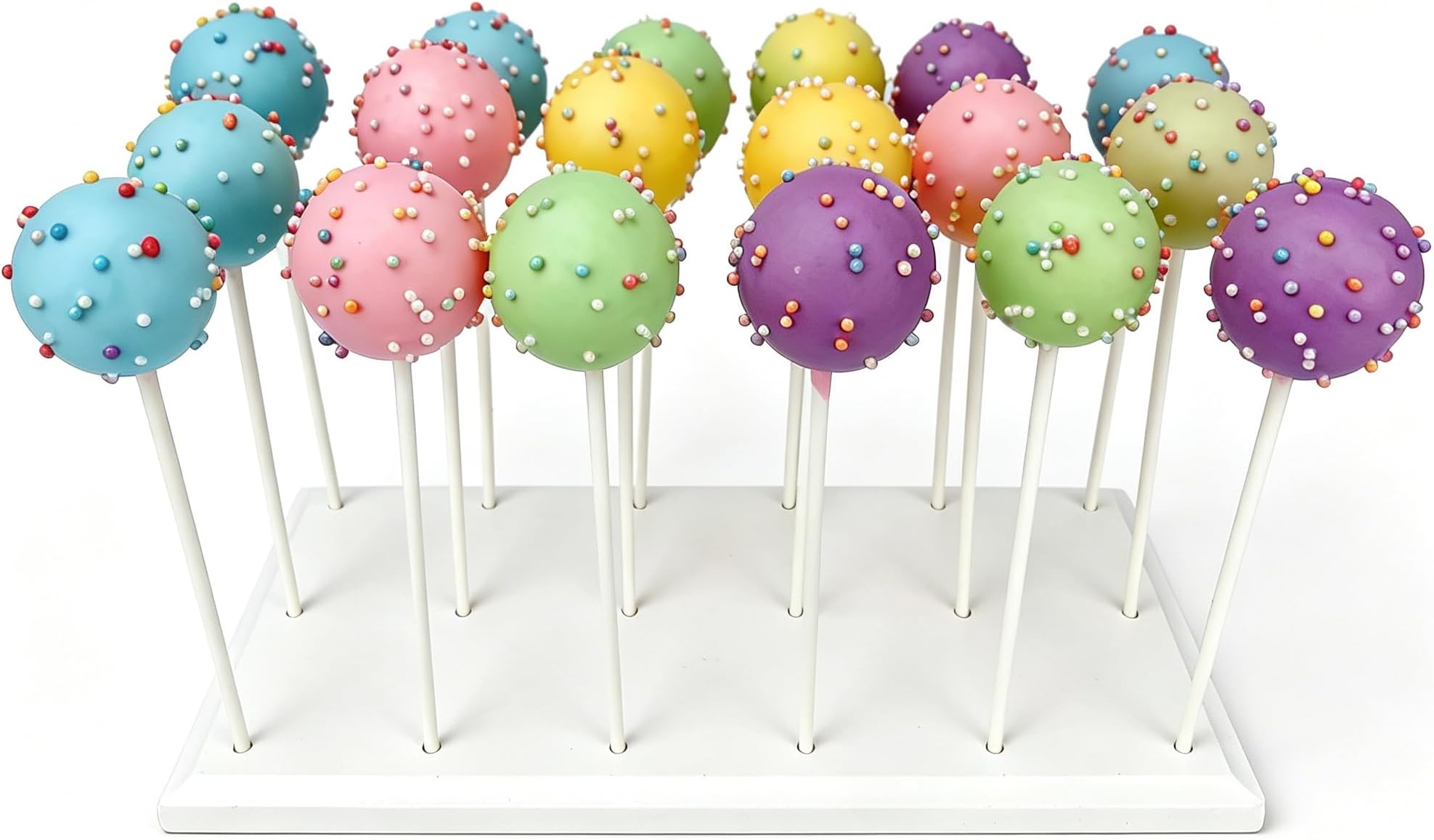 Wood Cake Pop Stand Display - 18 Hole Lollipop Holder, Candy or Sucker Stand for Dessert Table of Wedding, Shower, Birthday Party, White - Fit 5/32" (4mm) Lollipop Sticks
