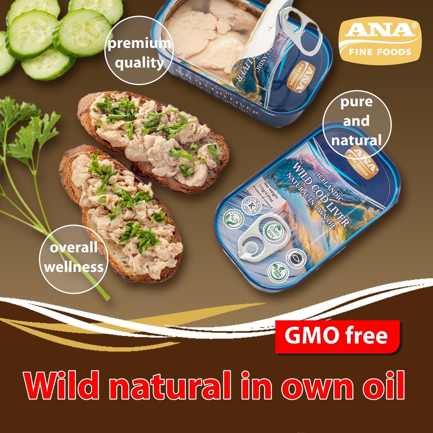 Wild Icelandic Canned Cod Liver in Own Oil – Pack of 12 (4.05 oz Cans) | Wild-Caught | Omega-3 Rich, Vitamins A & D | Kosher Certified | Gourmet Nordic Seafood | ANA Fine Foods