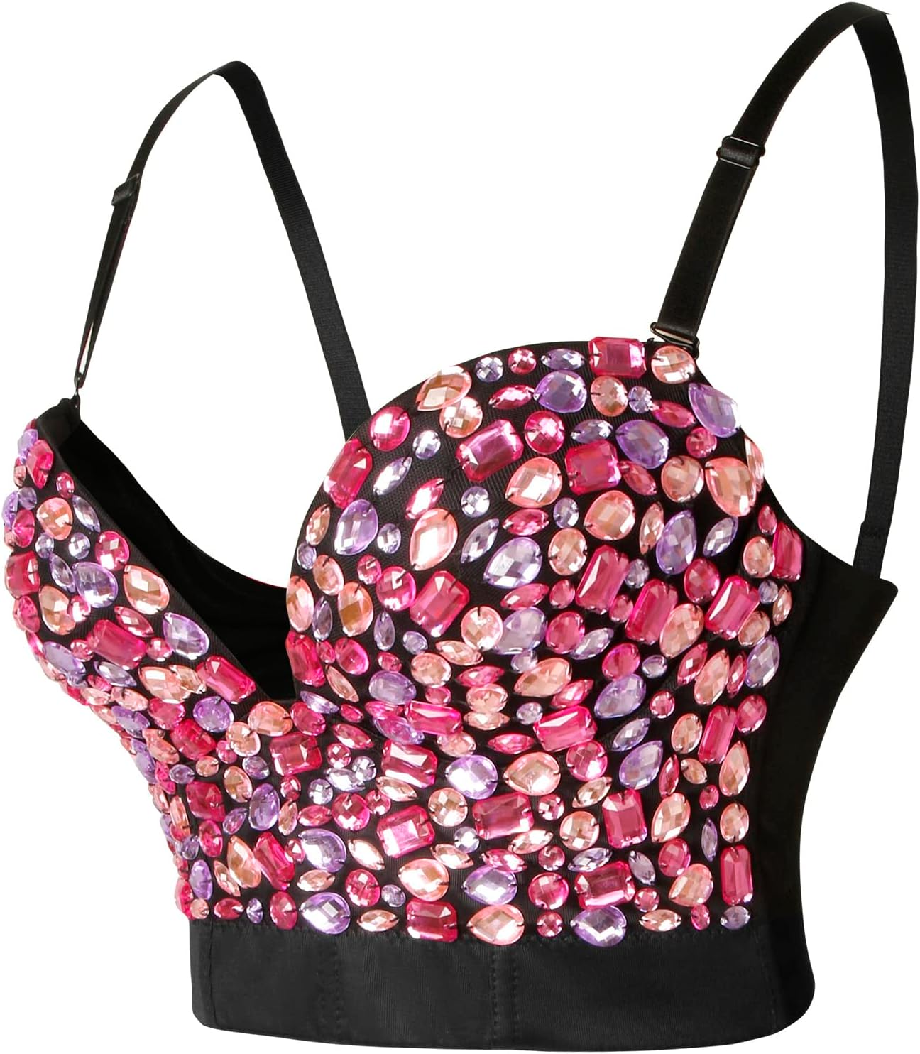 Charmian Women's Spaghetti Straps Rhinestone Beaded Clubwear Bustier Crop Top Bra - Image 4