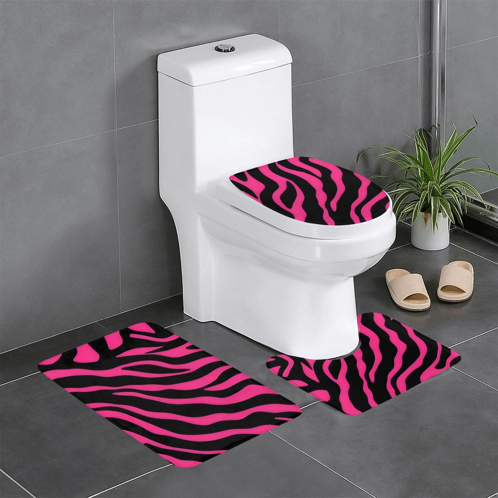Ensemble tapis de bain rose 3 pièces durable et sécurisé pour toute la famille