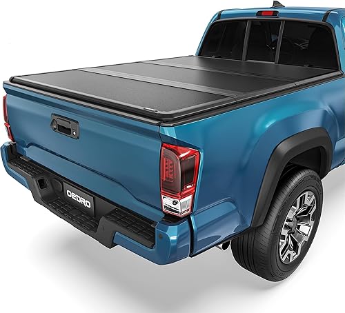 Miniatura 17 de oEdRo - Cubierta suave de tres pliegues para plataforma de camioneta, compatible con Toyota Tacoma 2005-2015 con plataforma Fleetside de 5 pies