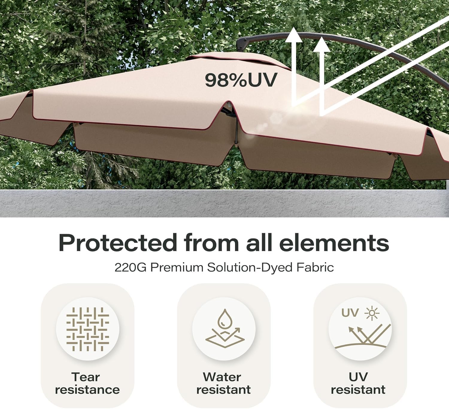 LAUSAINT HOME Outdoor Patio Umbrella, Deluxe Curvy Cantilever Umbrella Heavy Duty Offset with 360° Rotation Base for Market, Pool, Garden, Backyard, Deck