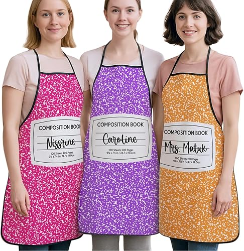 Delantal de libro de composición personalizado con nombre, delantal grupo, disfraz de cuaderno de crayón de Halloween para profesores