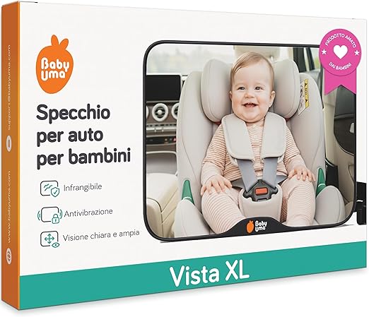 Specchietto Retrovisore Bambini Baby Uma - Specchietto Retrovisore Auto Infrangibile, Facile da Montare, Specchio Auto Neonato Sedile Posteriore, Specchio Macchina Neonato (24 x 16 cm)