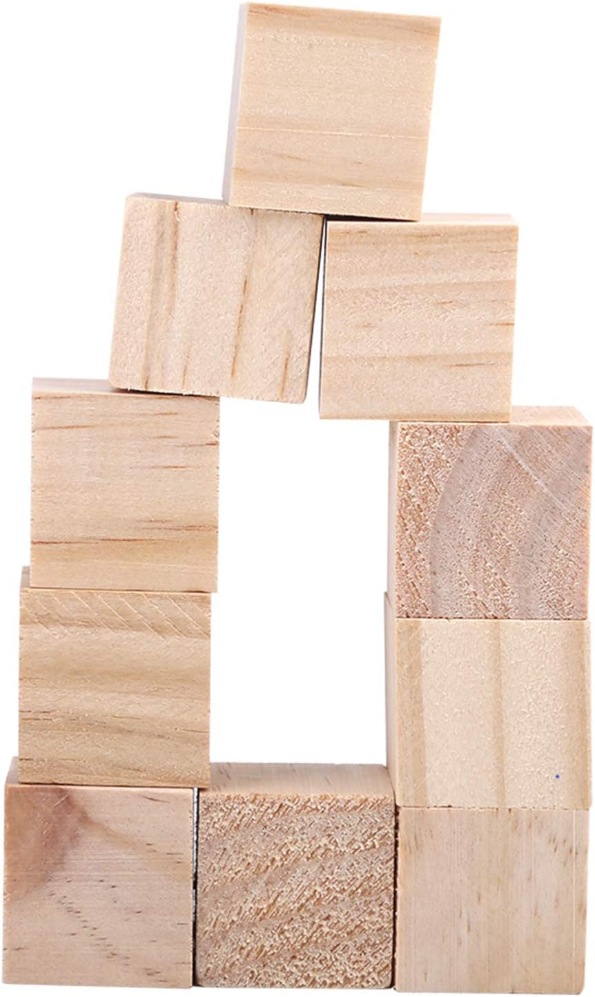 10Pcs Wooden Blocks, 0.98 Inch Unfinished Wood Cubes Natural Wood Square Cubes for Arts and Crafts and DIY Projects
