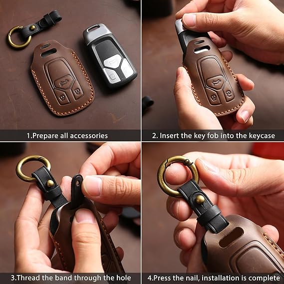 OLLEN Screws-Free Genuine Leather Key Fob Cover Fit for BMW 2023-2025~up New 5/7 Series 740i 760i X1 X2 X3 X5 X6 X7 XM IX IX3 I5 I7 etc, with Key Ring, Black