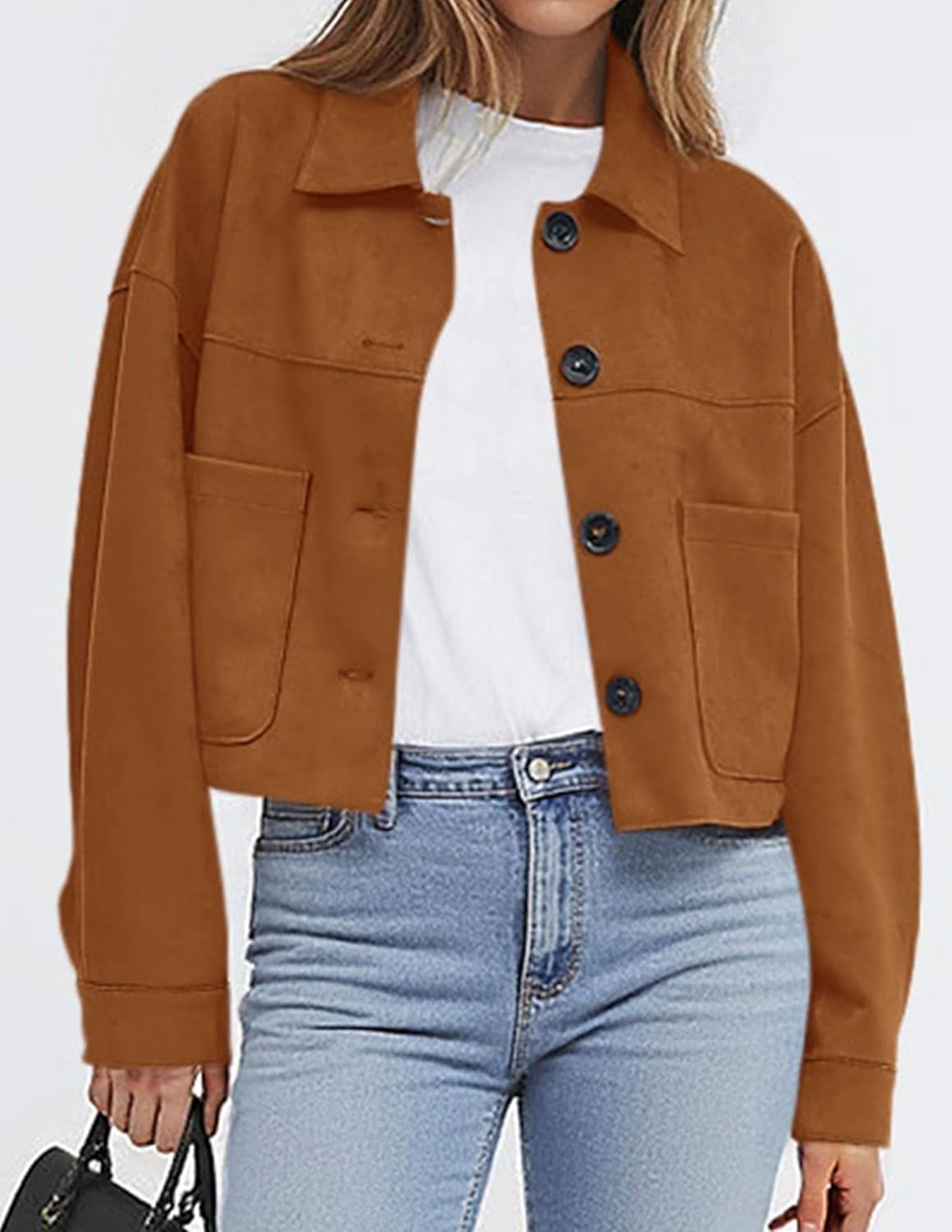 PRETTYGARDEN Women's Faux Suede Cropped Jacket Casual Lightweight Fall Fashion 2026 Winter Coats Outerwear Trendy Clothes - Image 2