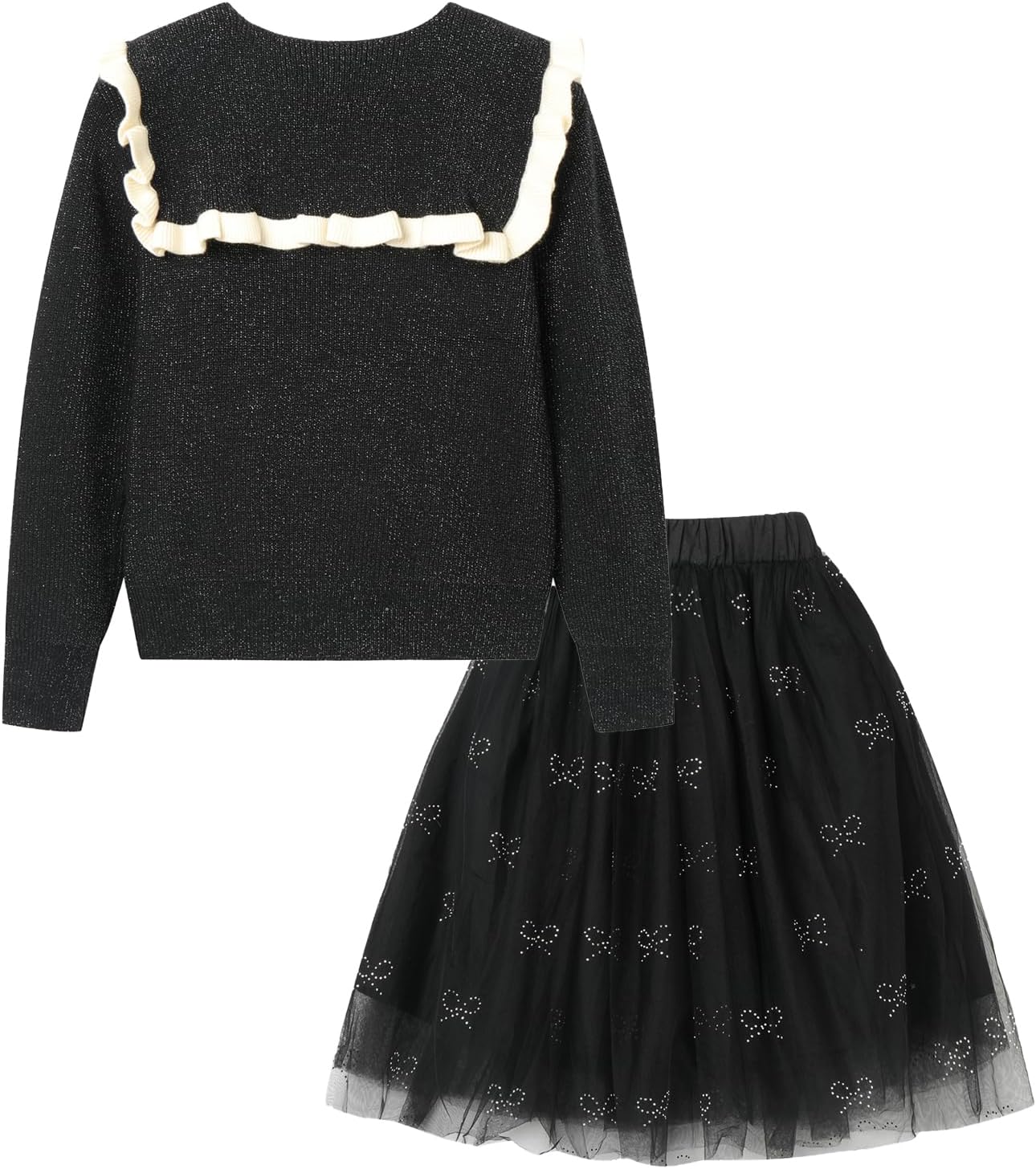 Mud Kingdom Girls Tulle Skirt Sets 2 Piece Outfits Button Down Knit Peter Pan Collar Sparkle Cardigan and Tutu Skirt