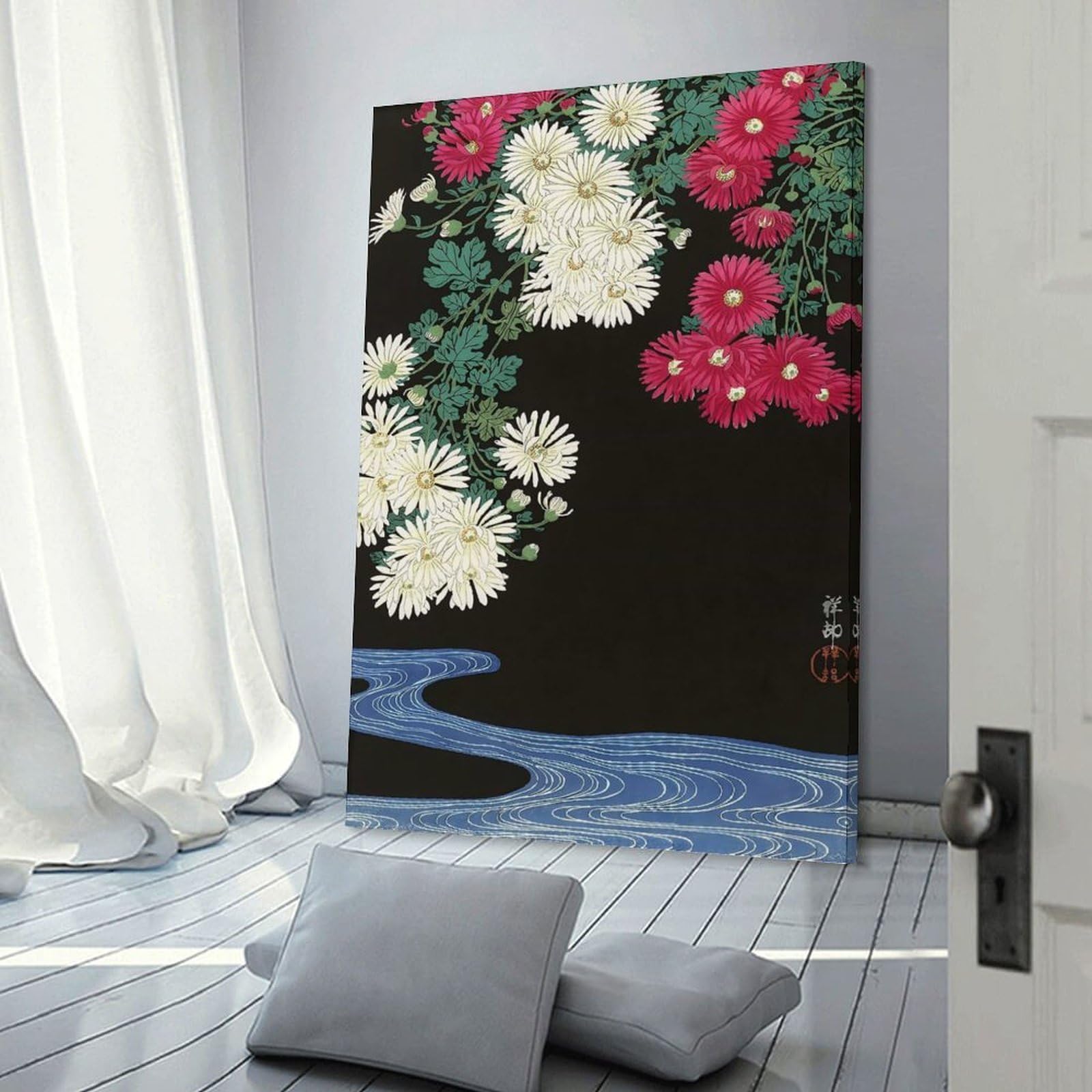 Junmoney Frame-Style-25 Ukiyo E Chrysanthemums Home Decor Wall Art 20X30inch(50X75cm), For Gallery Wall Layouts In Home Or Office, A Versatile Canvas Print For Layering