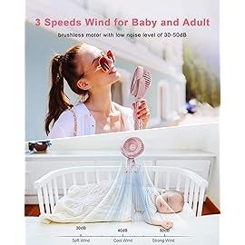 Coohea Stroller Fan Clip on for Baby, 4000mAh Rechargeable Battery Operated, Flexible Tripod, 3 Wind Speed, 360 Rotatable, Small Portable Fan for Car Seat Crib Backseat Beach Travel Camping, Pink