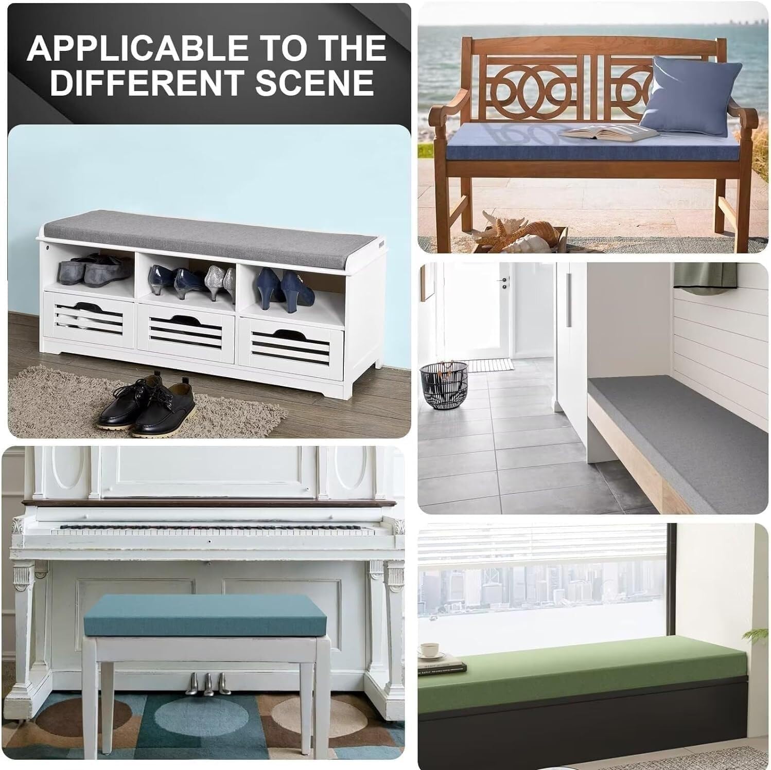 Bench Cushion Outdoor/Indoor Non-Slip with Zipper - Patio Porch Swing Cushions, 48/40/50 x 12/14/16/18 inch Bay Window Seat Furniture Cushion(C,71x24x2in)