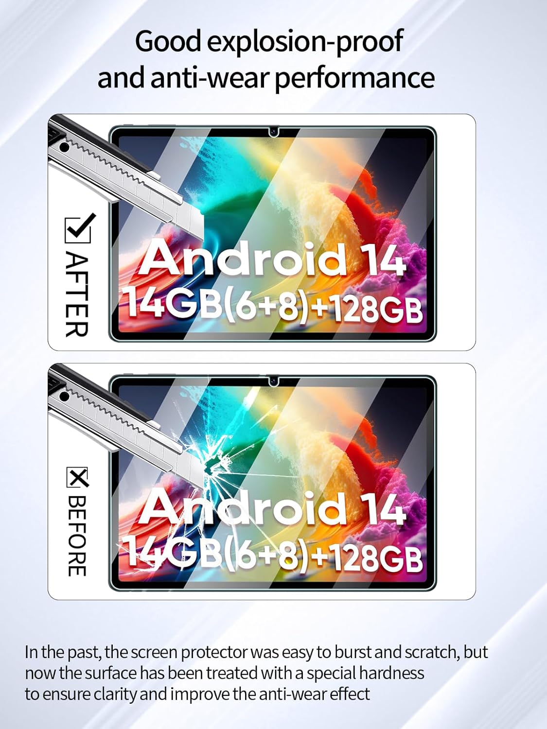 Before and after comparison of screen protector's explosion-proof and anti-wear performance