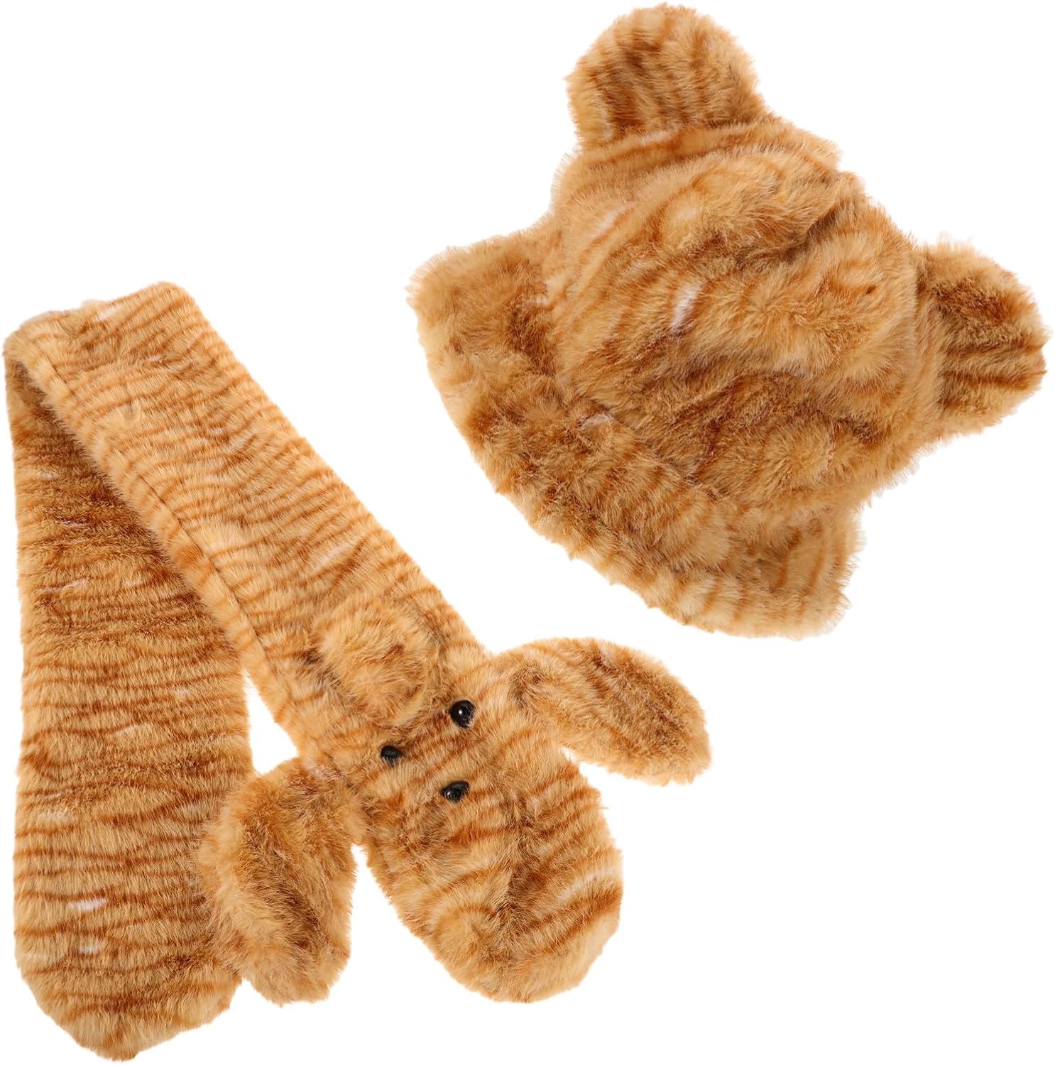 Cute Cat Ears Versatile and Comfortable Winter Accessory for Women Bucket Hat and Scarf Set Warm Plush Polyester Material for Cold Weather Light Brown