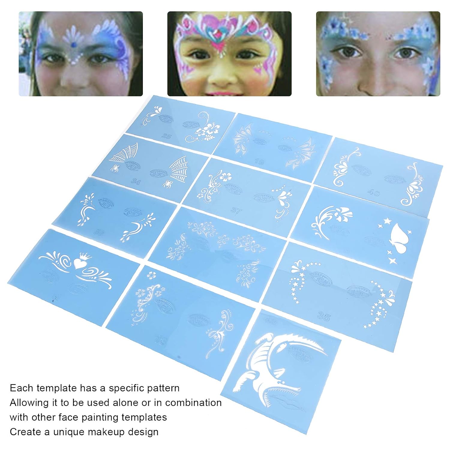 Reusable Face Painting Stencils, Face Paint Templates for Halloween or Children's Birthday Parties, Pet-Friendly Reusable Face Paint Stencils