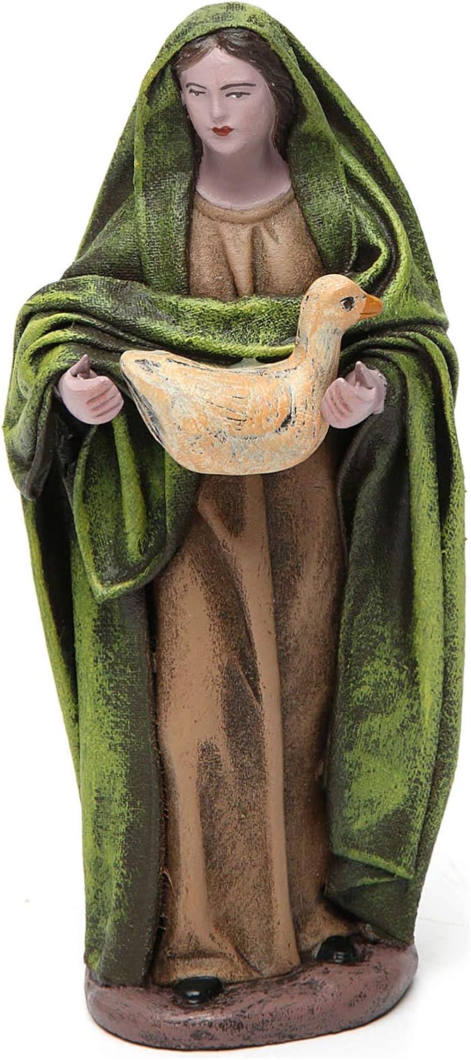 Holyart Terracotta Shepherd with Sheep and Woman with Duck Figurines for Nativity 14 cm