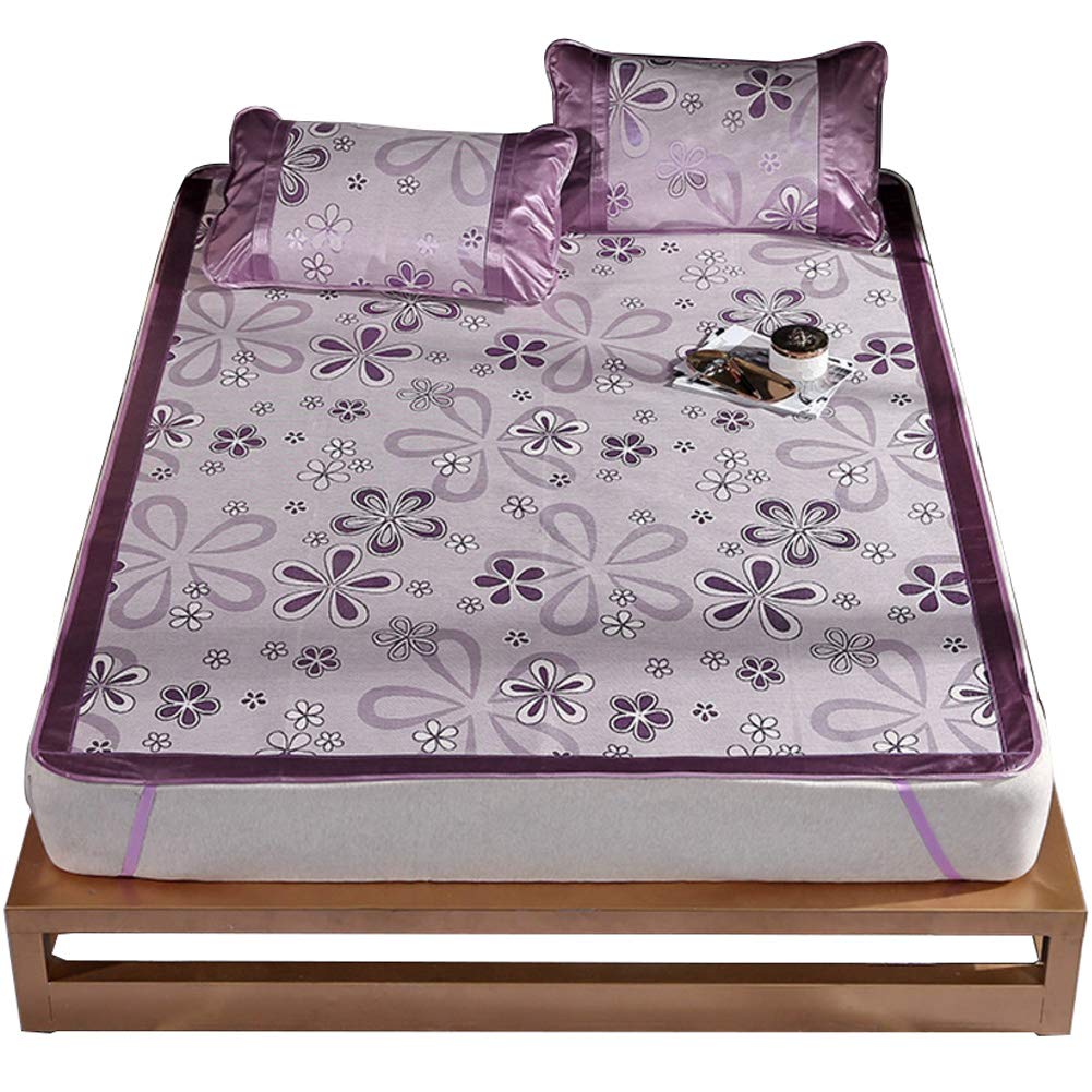 LPZF Summer Sleeping Mat Cooling Jacquard Design Traditional Mattress Topper Collapsible Tatami Mat Washable 2 Pieces-Purple 120x190cm(47x75inch)