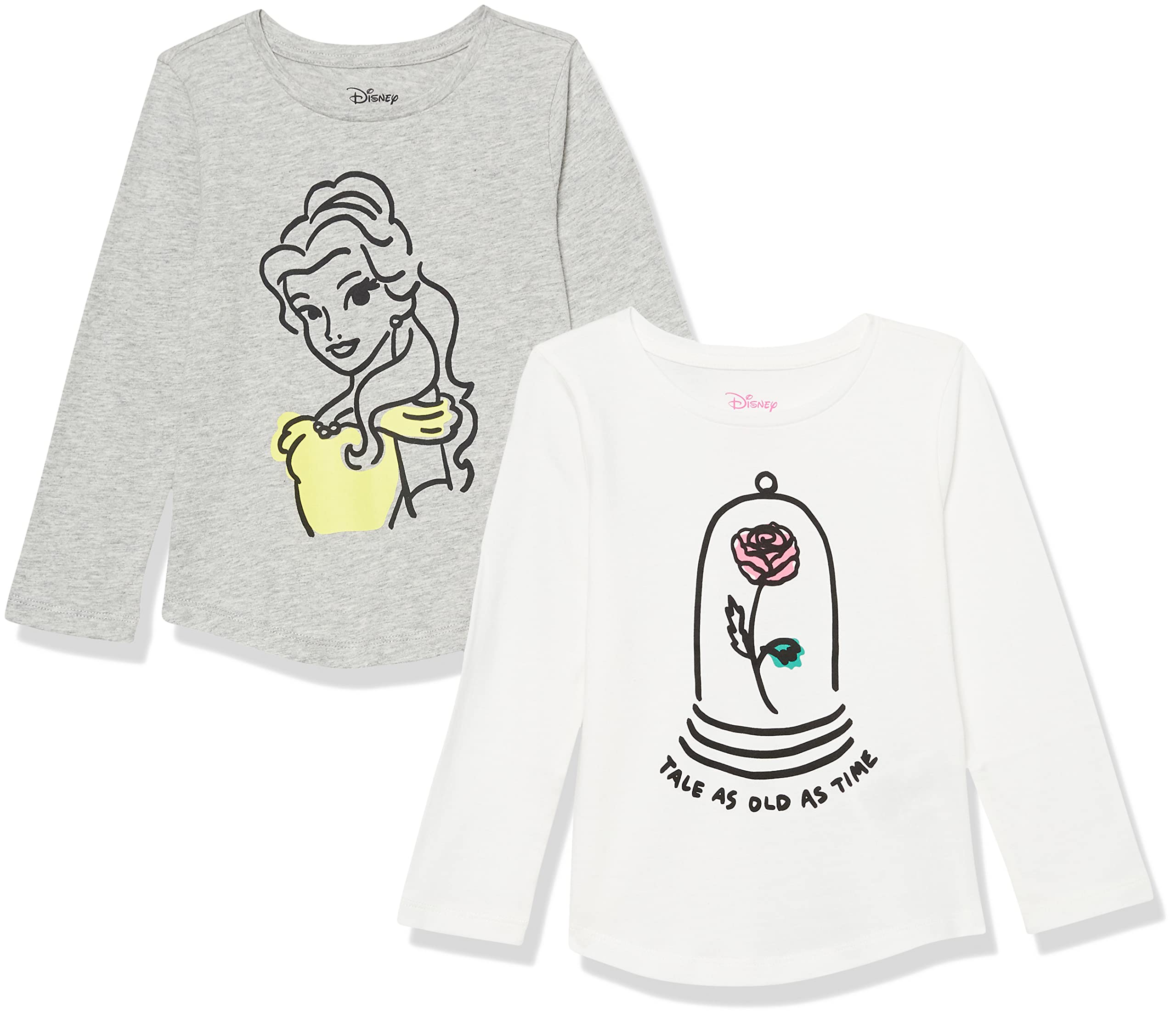 Amazon Essentials Disney | Marvel | Star Wars | Frozen | Princess T-Shirt a Maniche Lunghe Bambine e Ragazze, Pacco da 2