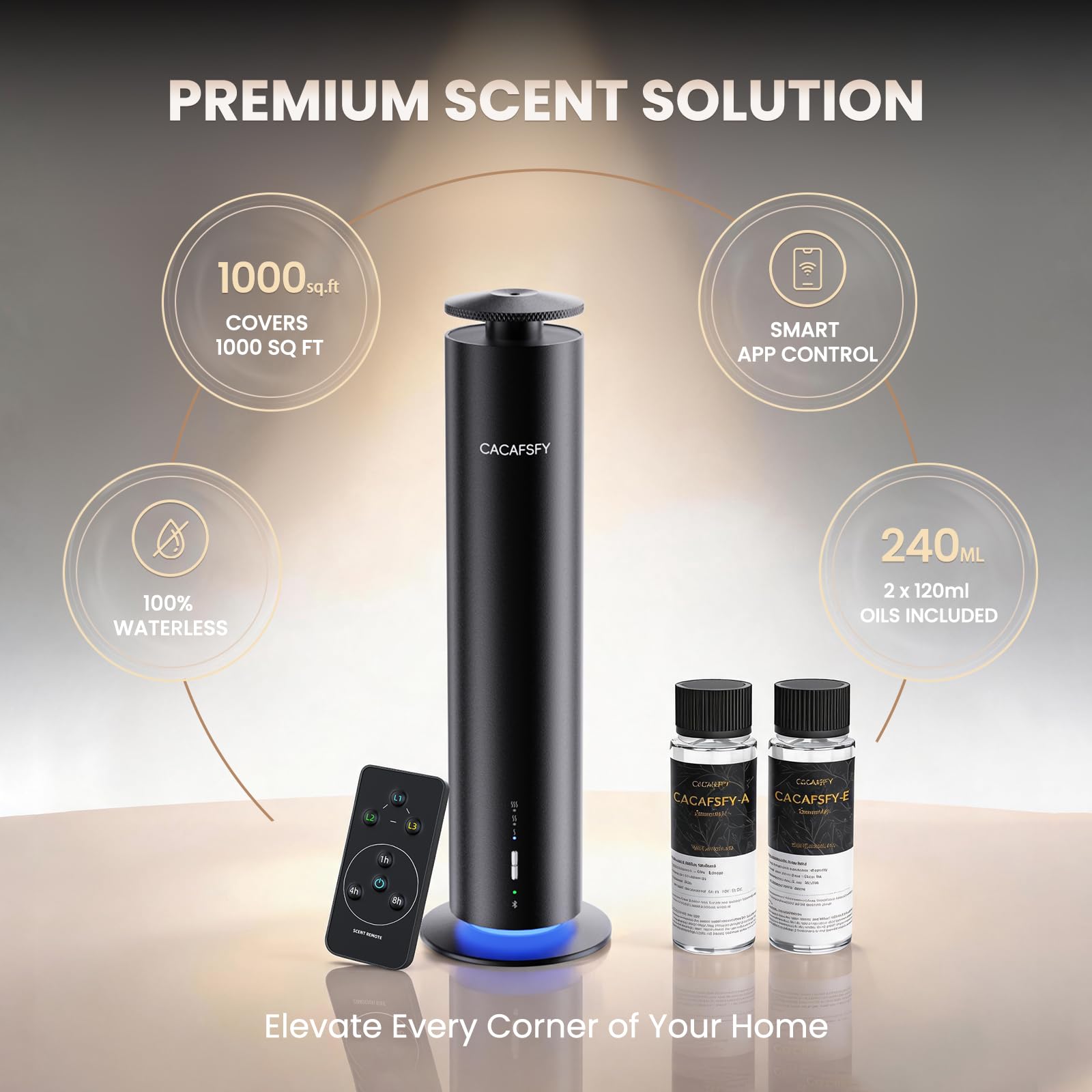 Difusor inalámbrico sin agua para aceites esenciales, difusor de aroma de hotel recargable para habitaciones grandes de hasta 1000 pies cuadrados, aplicación, control remoto y temporizador