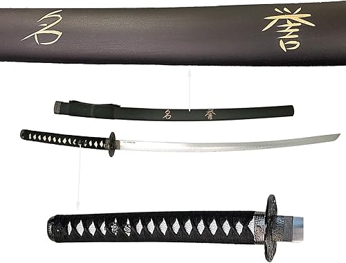 Miniatura 2 de Last Samurai - Espada japonesa con código Bushido grabado en honor - Katana negra viene con soporte de exhibición gratuito