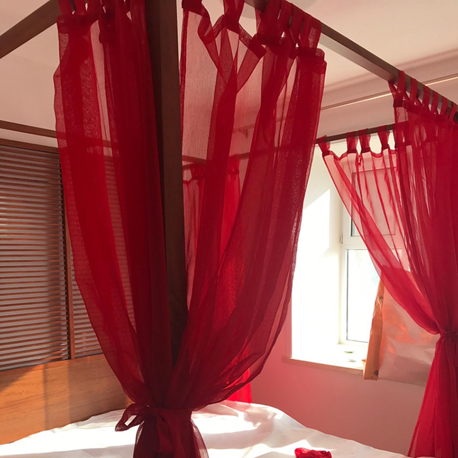 Zeihyeurus Four Poster Bed Curtains,4 Corners Posts Canopy Bed Curtain,Four Corner Posts Beds Curtains,Luxury Princesses Beds Canopy,3 Side Opening,Easy Install,For Bedroom Decoration