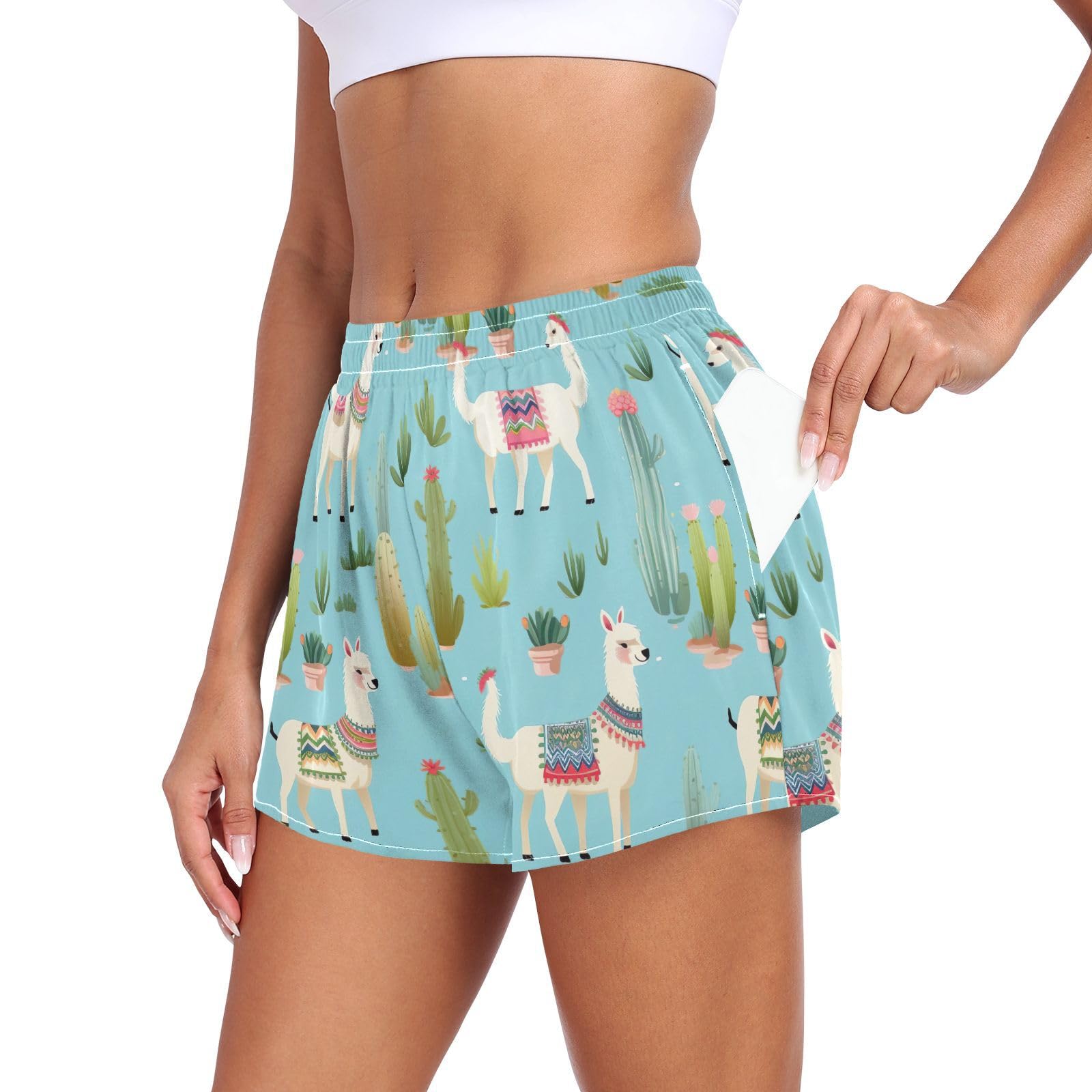 UMIRIKO Women Athletic Shorts Cute Alpaca Cactus Running Shorts for Women 2XL 202b3136