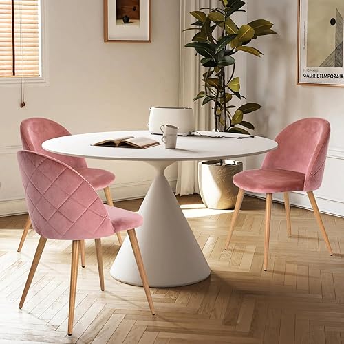Miniatura 8 de FurnitureR Silla de comedor tapizada de terciopelo con respaldo medio y patas de madera para el hogar, cocina, dormitorio, sala de estar, juego de