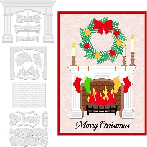 GLOBLELAND 4 troqueles de corte temático navideño para chimenea, acero al carbono, plantillas de troquelado, medias de Navidad, troqueles de corte