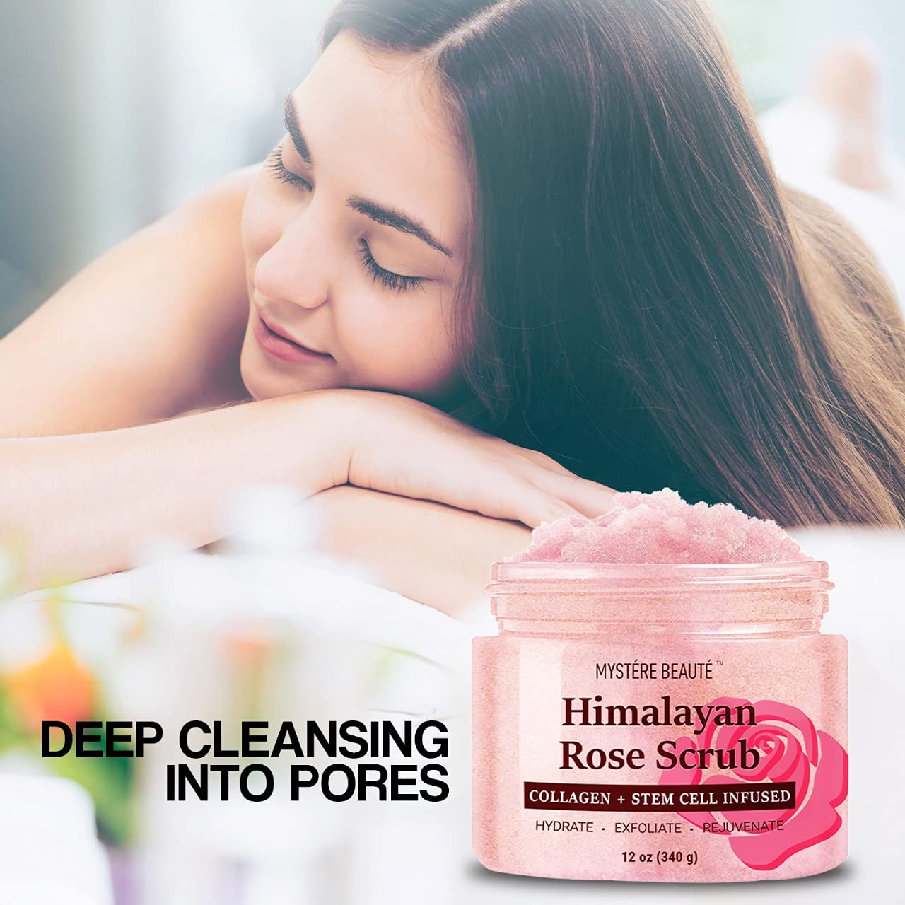 Himalayan Salt Body Scrub with Collagen and Stem Cells 12 oz - Exfoliating Salt Scrub for Cellulite - Deep Cleansing for Acne, Scars, Wrinkles - Moisturizes Skin : Beauty & Personal Care