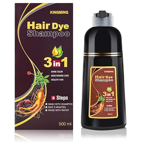 KINGMING Champú de tinte para el cabello 3 en 1 para cabello, tinte natural para cobertura del cabello, champú de color para cabello tratado con
