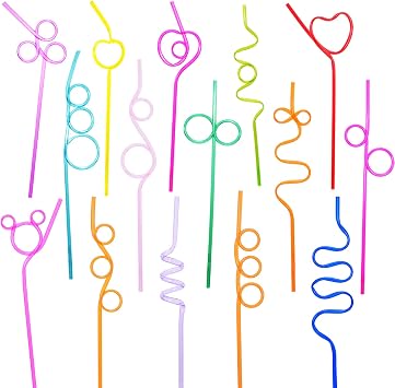 75pcs Crazy Straws, Reusable Plastic Silly Straws for Kids, 15 Different Designs Colorful Drinking Straws with Fun Varied Twists and Loop, for Kids Birthday Party, Carnival