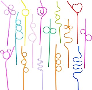 75pcs Crazy Straws - 15 Different Designs, Colorful, Reusable Plastic Straws for Kids - Silly Twists for Parties and Carnivals
