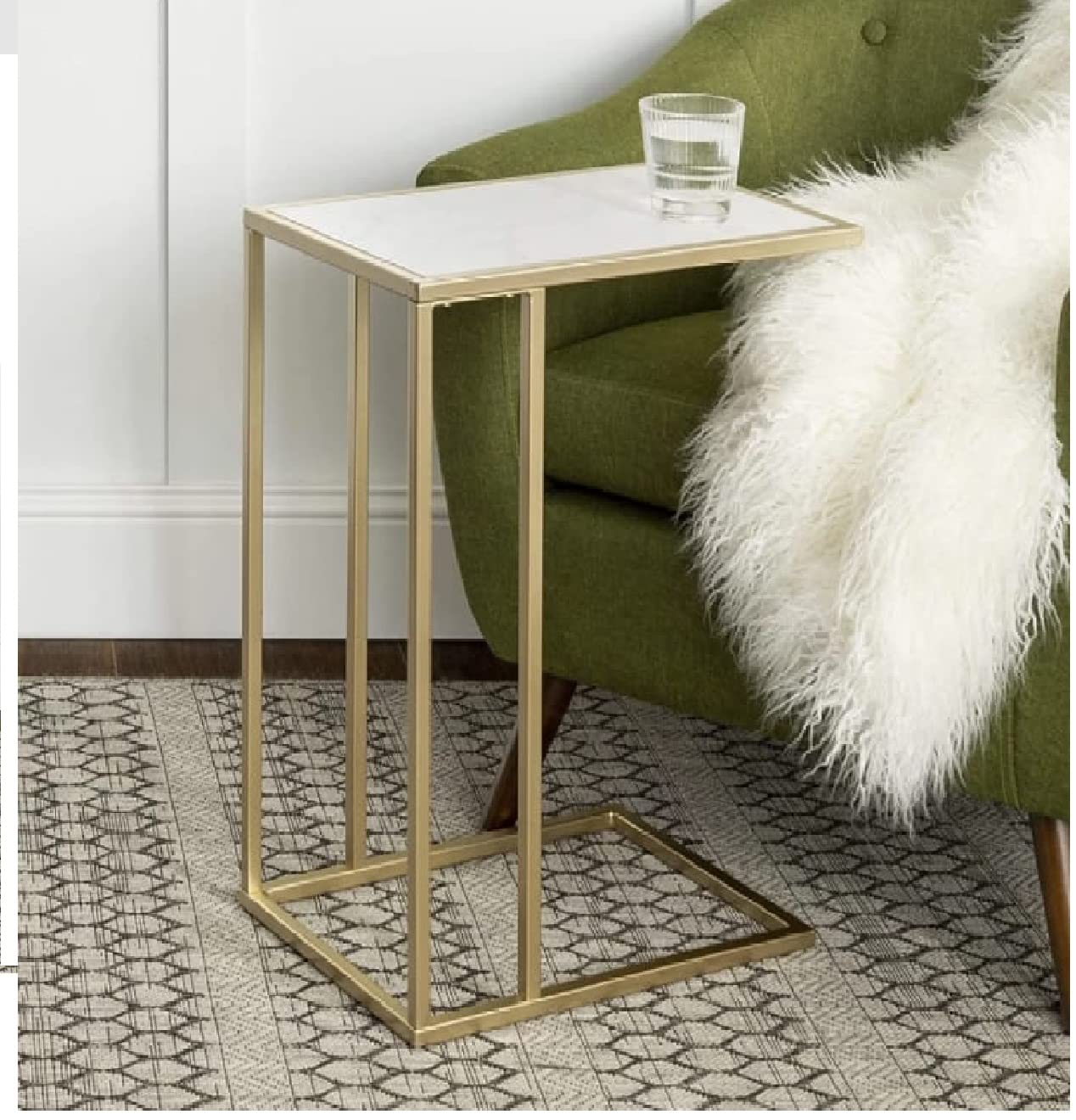 The Craft House End Table Side Table for Couch and Bed, Rustic Table Living Room Bedroom, Small Table with Metal Frames and Top M D F Modern Design, Gold