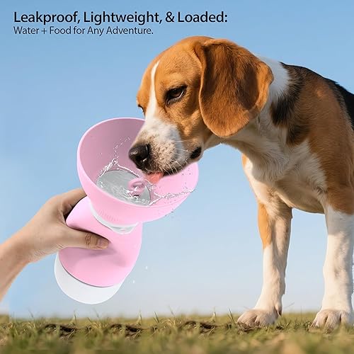 Miniatura 6 de Botella de agua portátil para mascotas, 20 onzas con contenedor de alimentos de 8.8 onzas, botella de viaje de silicona a prueba de fugas para