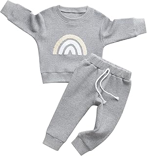 Derouetkia Baby Derouetkia Baby Boy Girl Clothes Outfits Set Long Sleeve Solid Color Tops + Pants