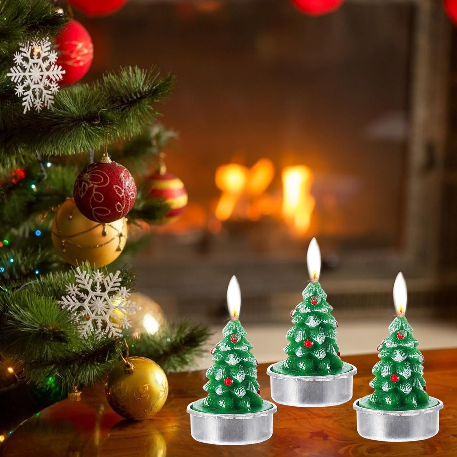 3pcs Christmas Decorative Tree Shaped Paraffin Candles for Xmas