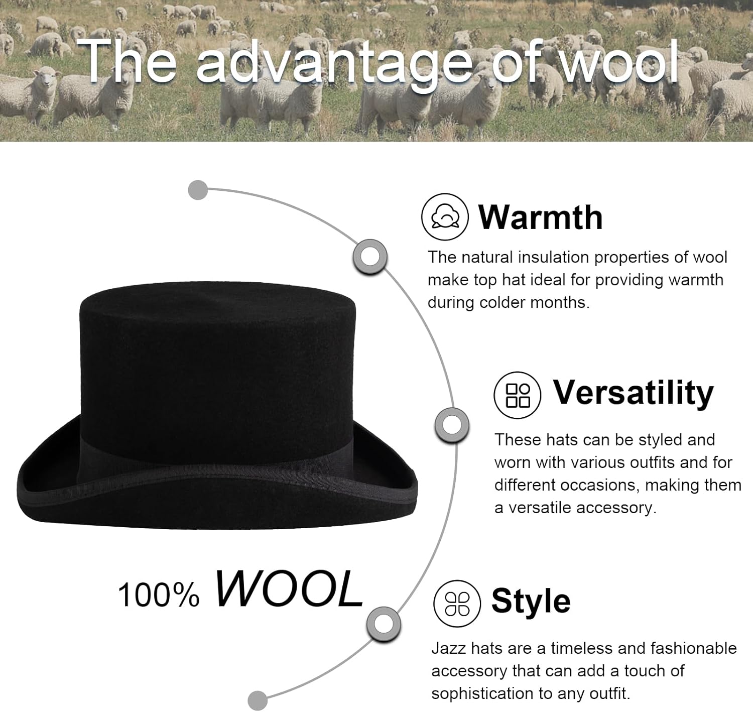 Wool Felt Top Hat Victorian Mad Hatter 6" Magic Hat Gentlemen Performing Jazz Caps Rock Hat for Men Women Gift - Image 5
