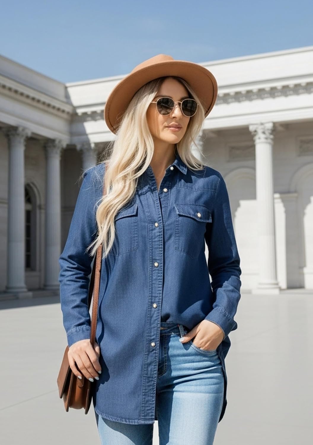 JMOJO Chambray Shirt Women – Oversized Denim Shirt Women Button Down - Womens Tops for Casual Valentines Day Outfit Women - Image 4