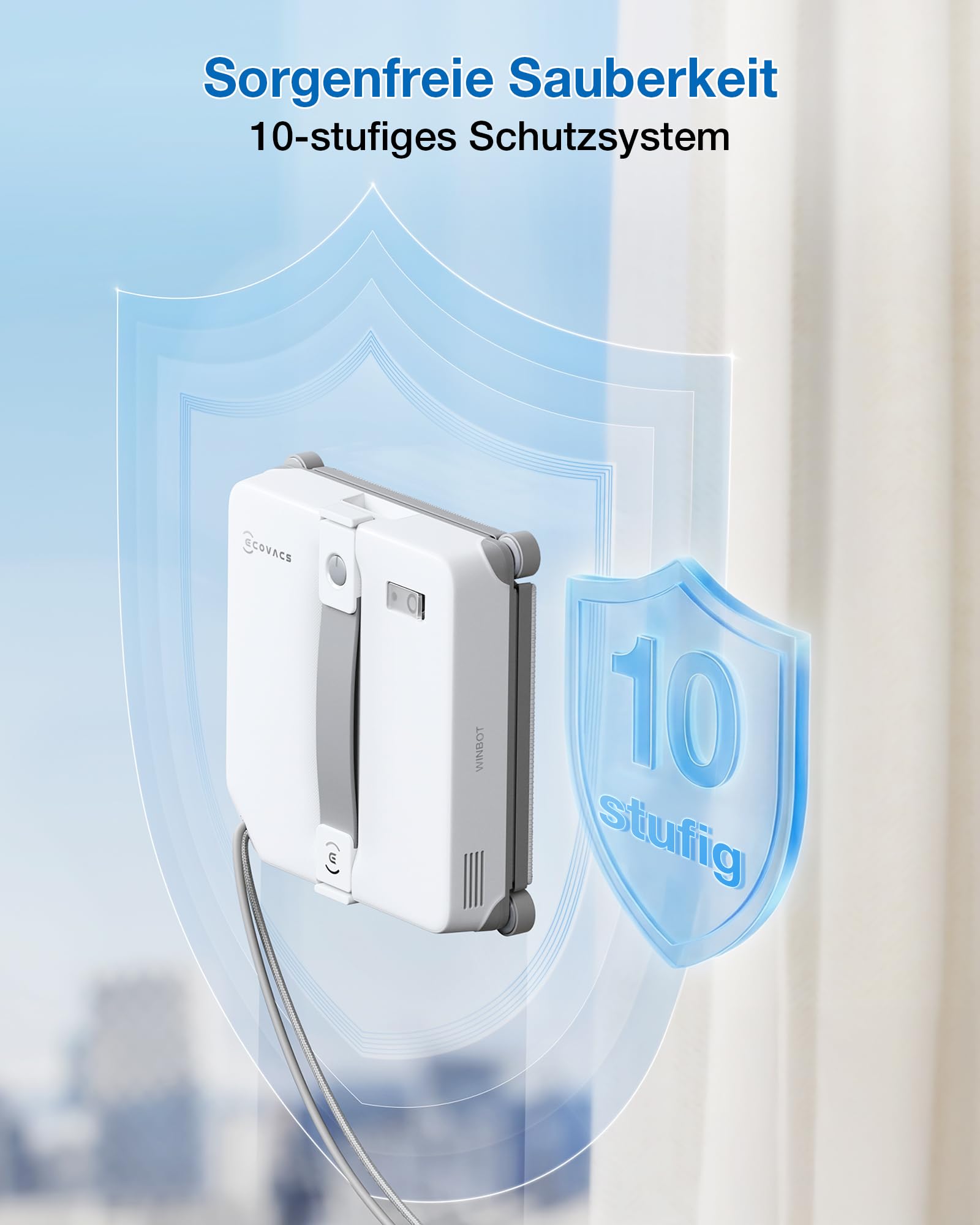 ECOVACS WINBOT Mini 2 Fensterputzroboter mit Eckbürsten & Ultraschallzerstäubung, Ultraschlank & Leicht für Schmale Fenster, Smarte Navigation, 6 App-Modi, 10-Stufiges Sicherheitssystem