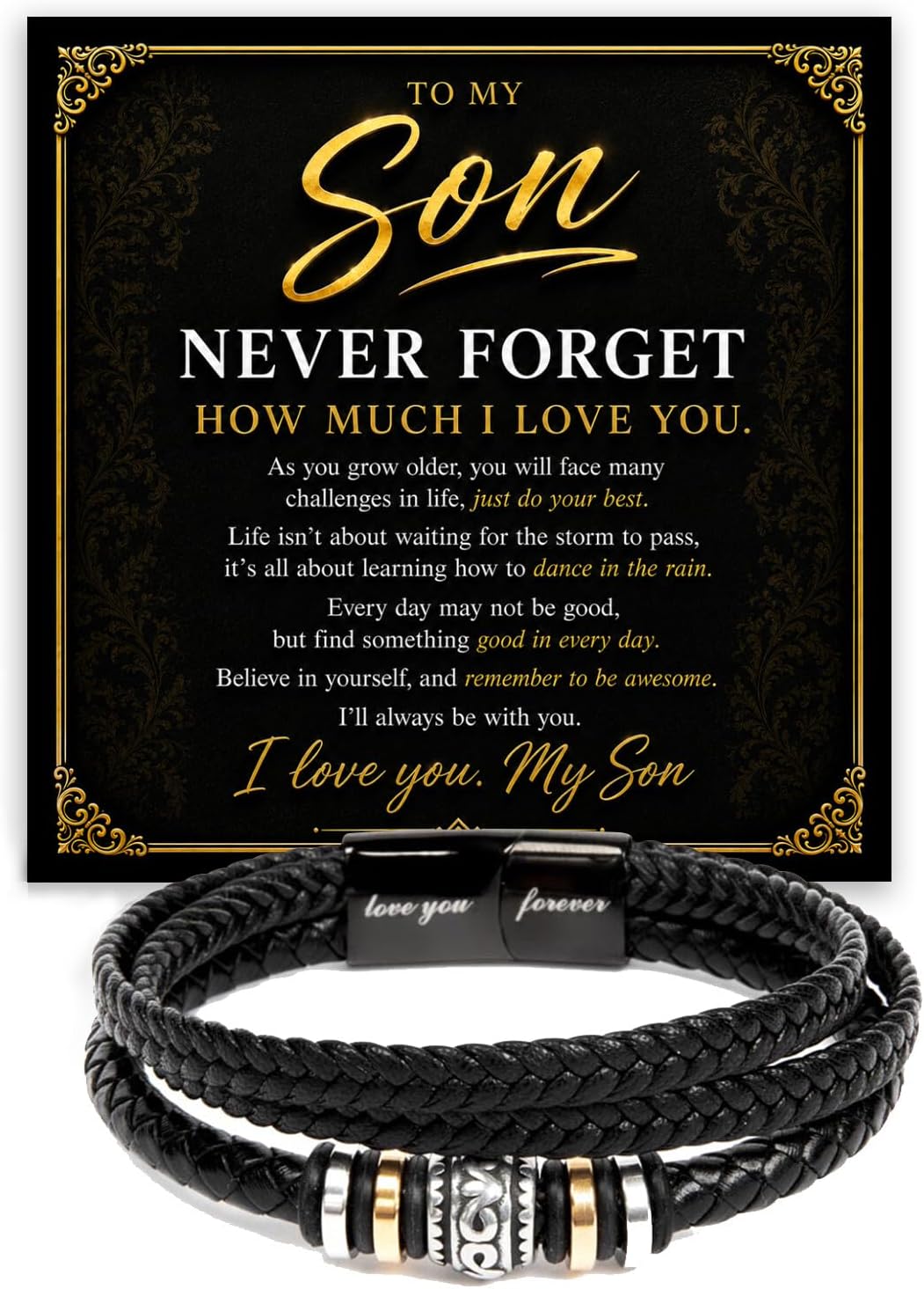 To My Son Bracelet From Mom & Dad, Cuban Link Bracelet for Son with Heartfelt Message Card & Luxury Gift Box, Birthday Graduation Gifts for Teen Boys & Men