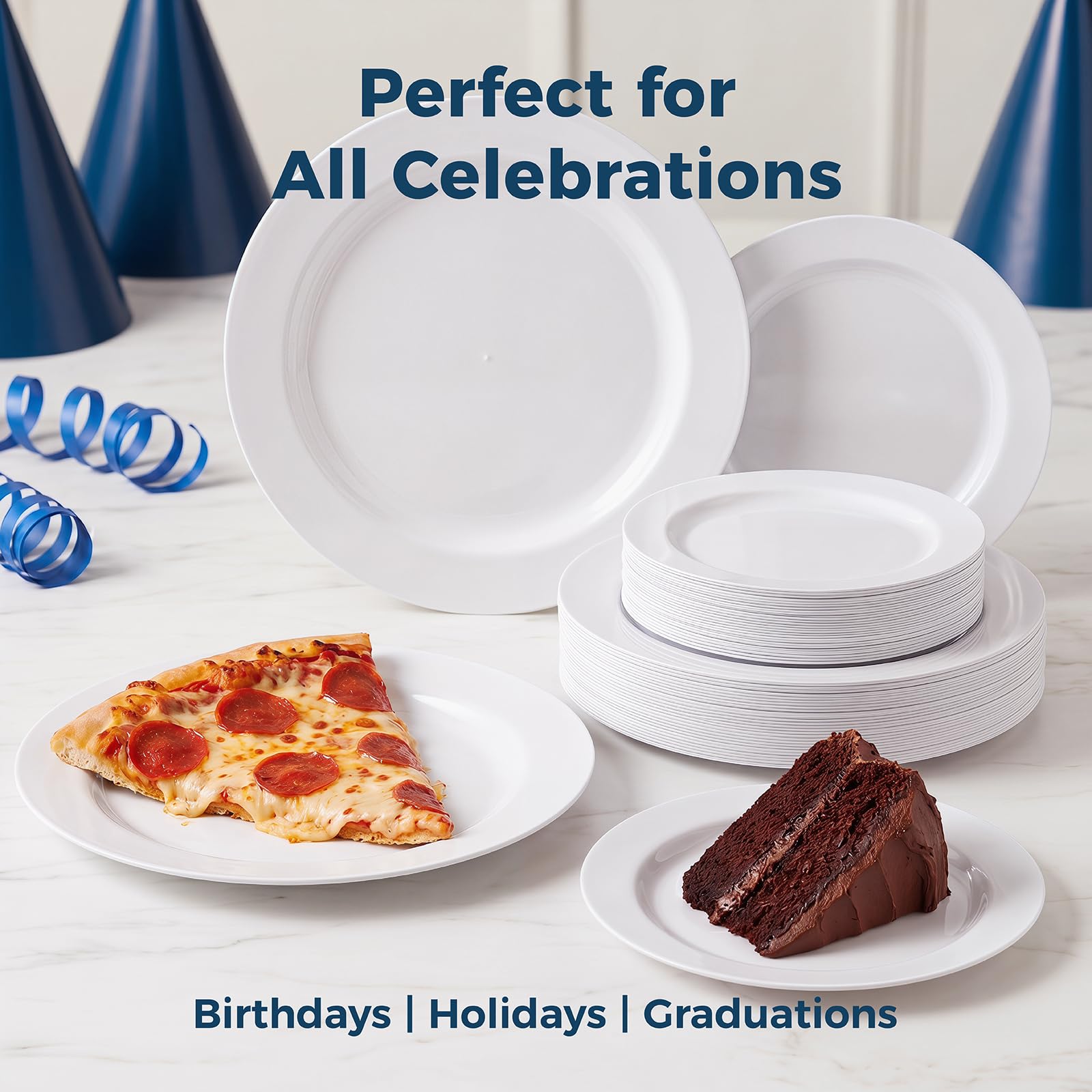 Disposable White Plastic Plates - 60 Pack -8 Disposable White Plastic Plates - 60 Pack -8