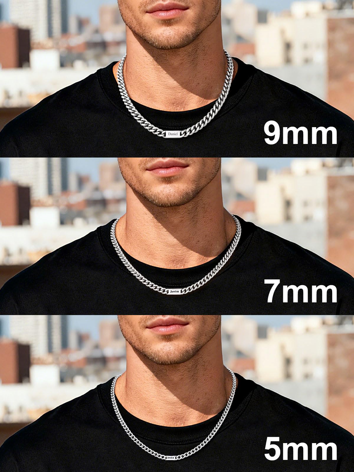 Custom4U Collier Personnalisé pour Homme avec 1-6 Prénoms Chaîne Cubaine Acier Inoxydable, Chaîne 5/7MM 45/50/55/60+5cm, Collier Argent/Or Cadeaux pour Hommes, Femmes et Famille