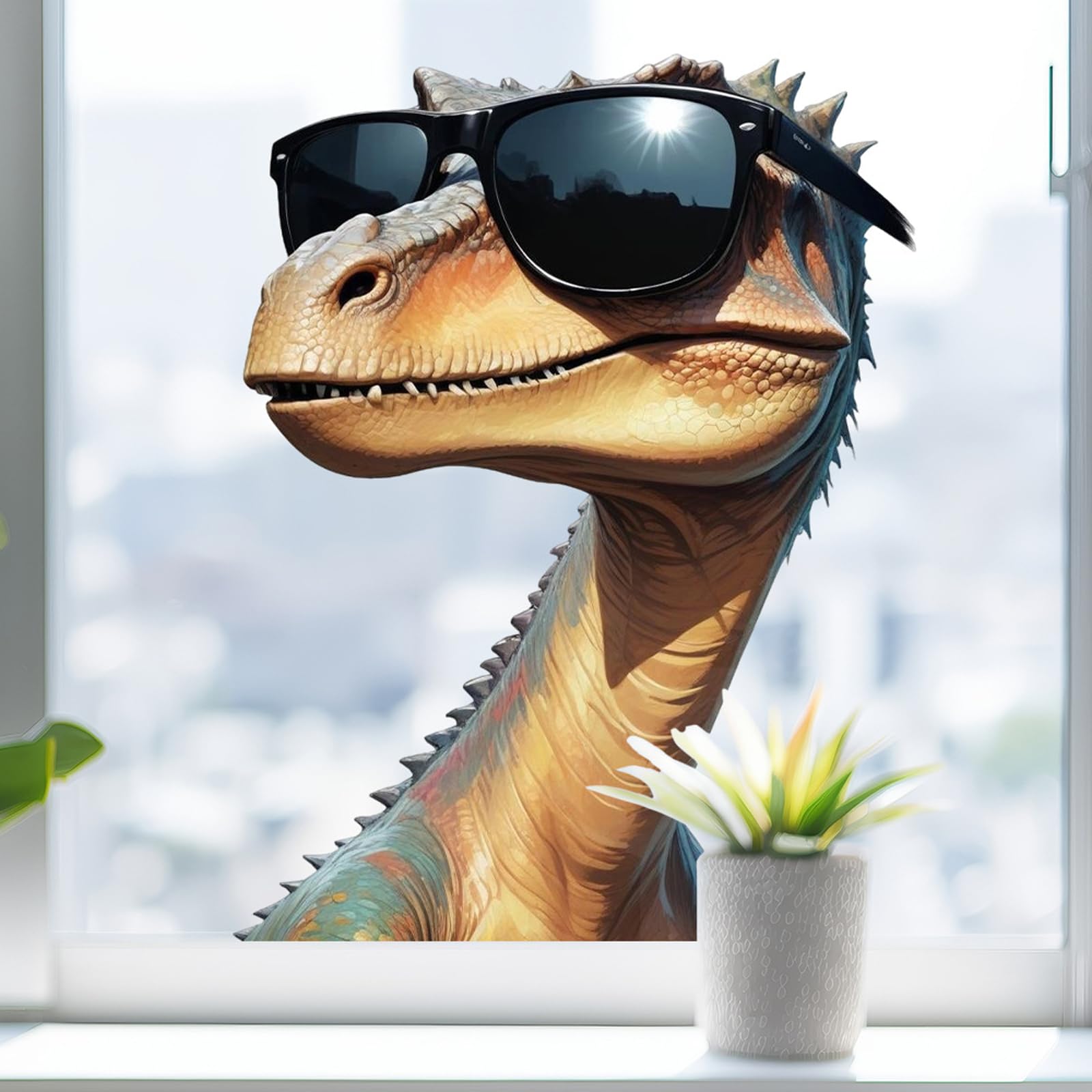 Funny Dinosaur Window Sticker, Window Cling, Window Decals for Glass – Static Cling Sticker for Kids Boys Rooms, Nursery & Car, Glass Door & Window Party Festival Decoration, Dino Animal Theme — image 1
