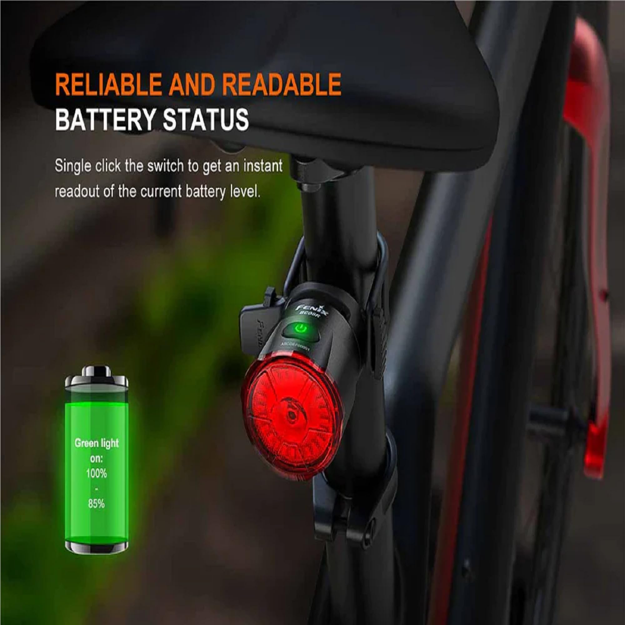 Fenix BC06R - Luce posteriore ricaricabile per bicicletta, 30 lumen, 100 m, 24,5 ore massime, bassa e alta potenza con più modalità di allarme, funzione frenata 90 lumen, IP66