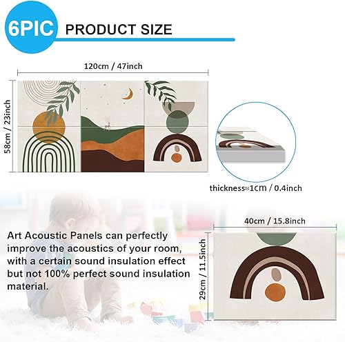 Miniatura 2 de Paneles acústicos artísticos, paquete de 6 pinturas autoadhesivas de pared grandes para decoración de pared, paneles absorbentes de sonido