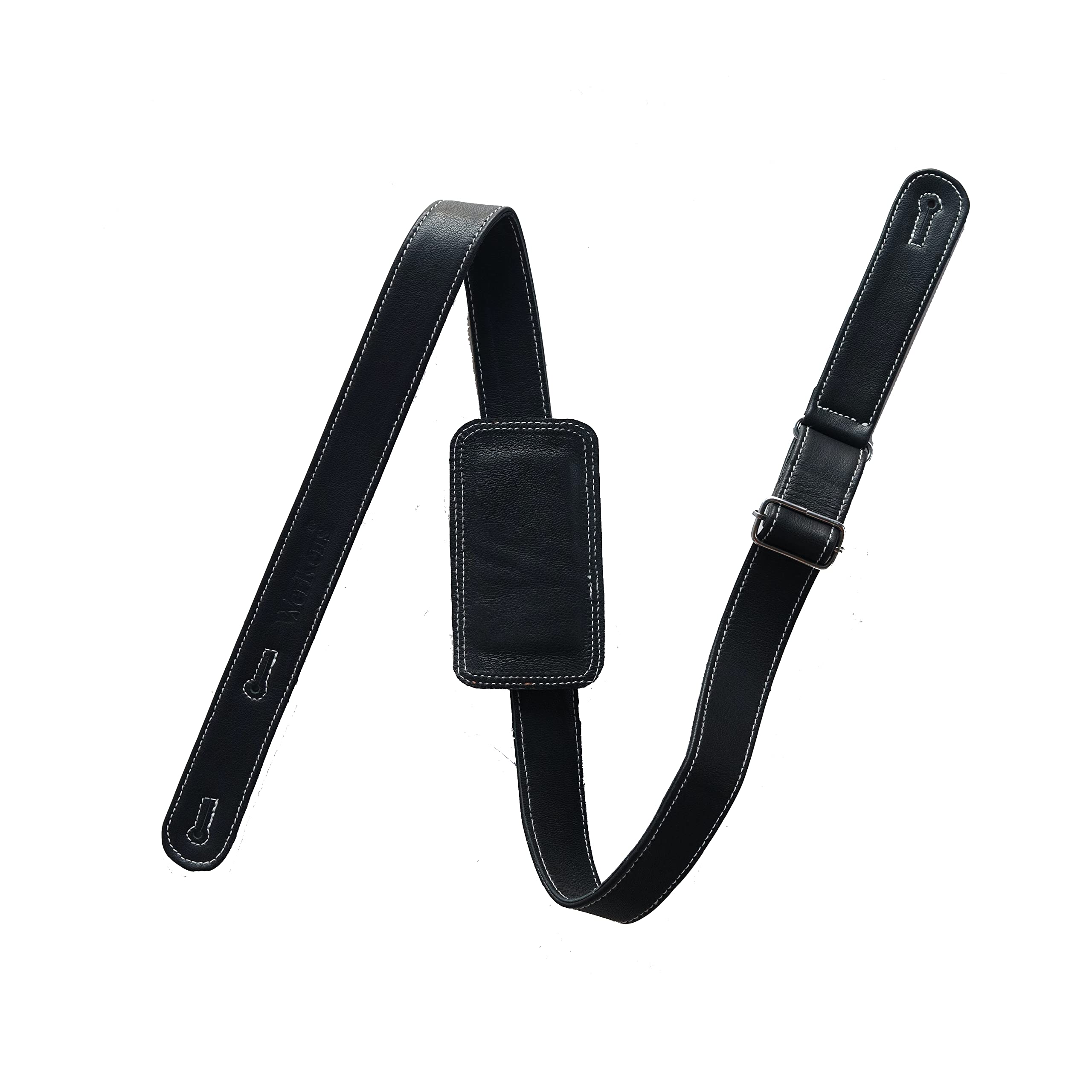 WerKens Genuine Leather Adjustable Mandolin,Ukulele Strap for Soprano Concert Tenor Baritone - Black -1.40" inch Wide
