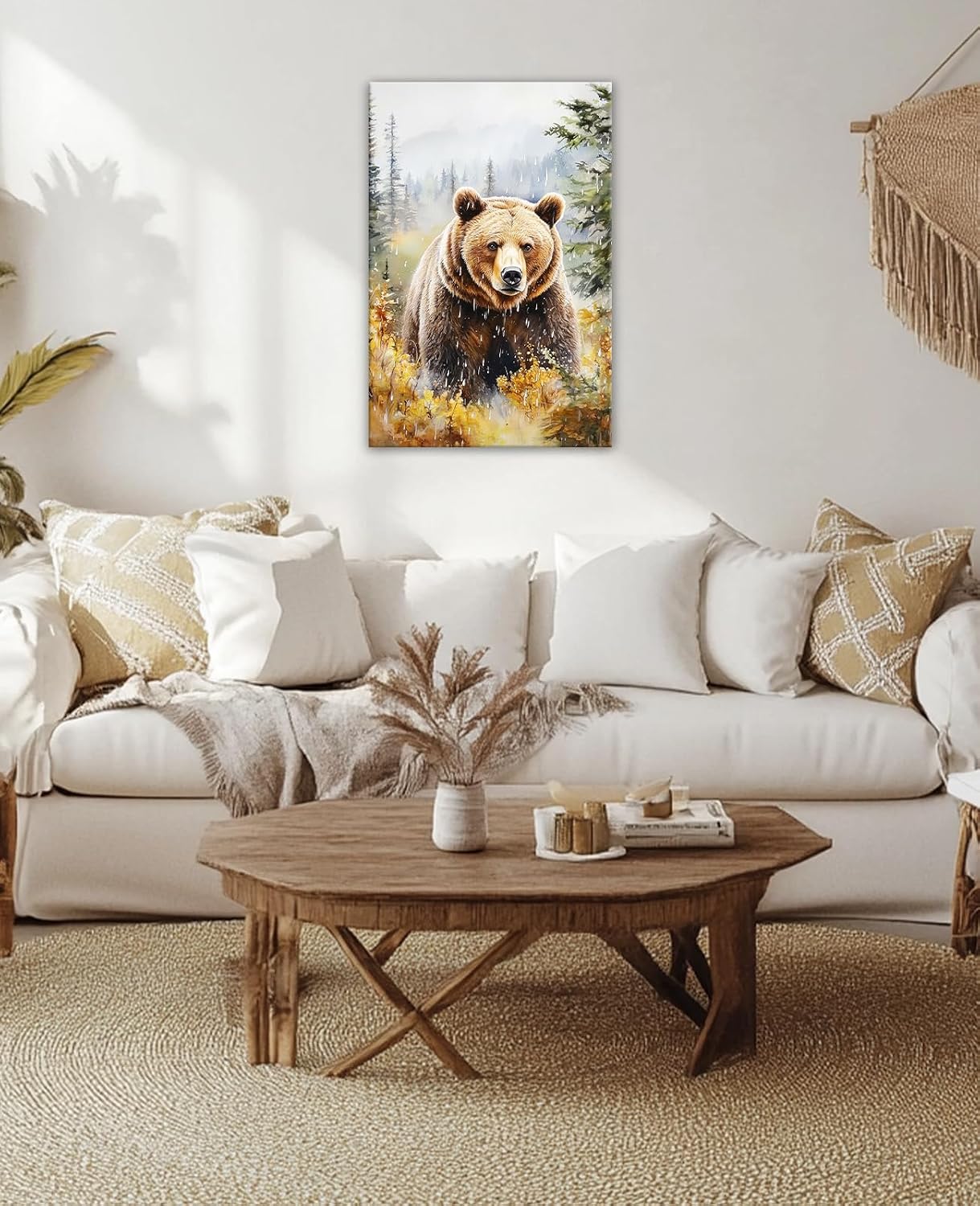 GLOKAKA Bear Wall Art Abstract Wildlife Canvas Print Fall Forest Landscape Painting Artwork for Living Room Bedroom Home Wall Decor(Artwork-2,28"x42")