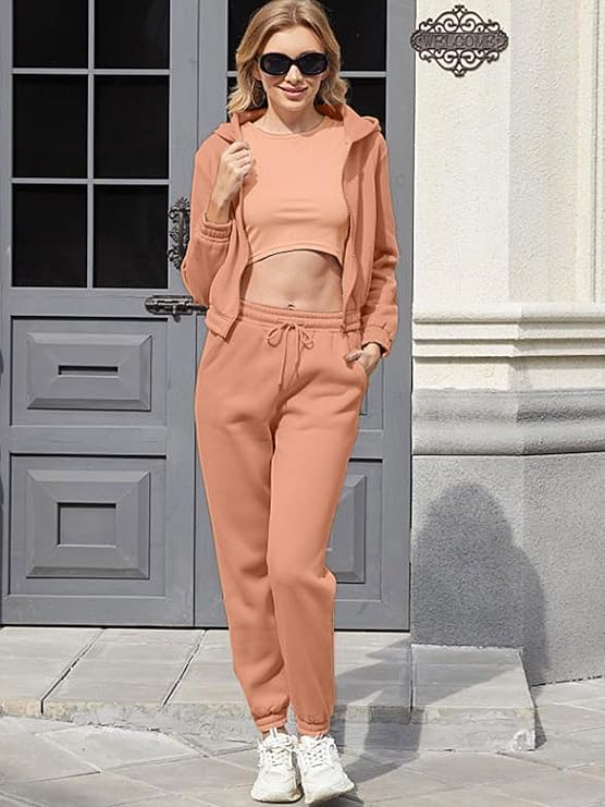 Sweatsuits for Women Set 3 Piece Outfits Zip Up Hoodie Sweatshirt Crop Tank Top Jogger Sweatpants Tracksuit
