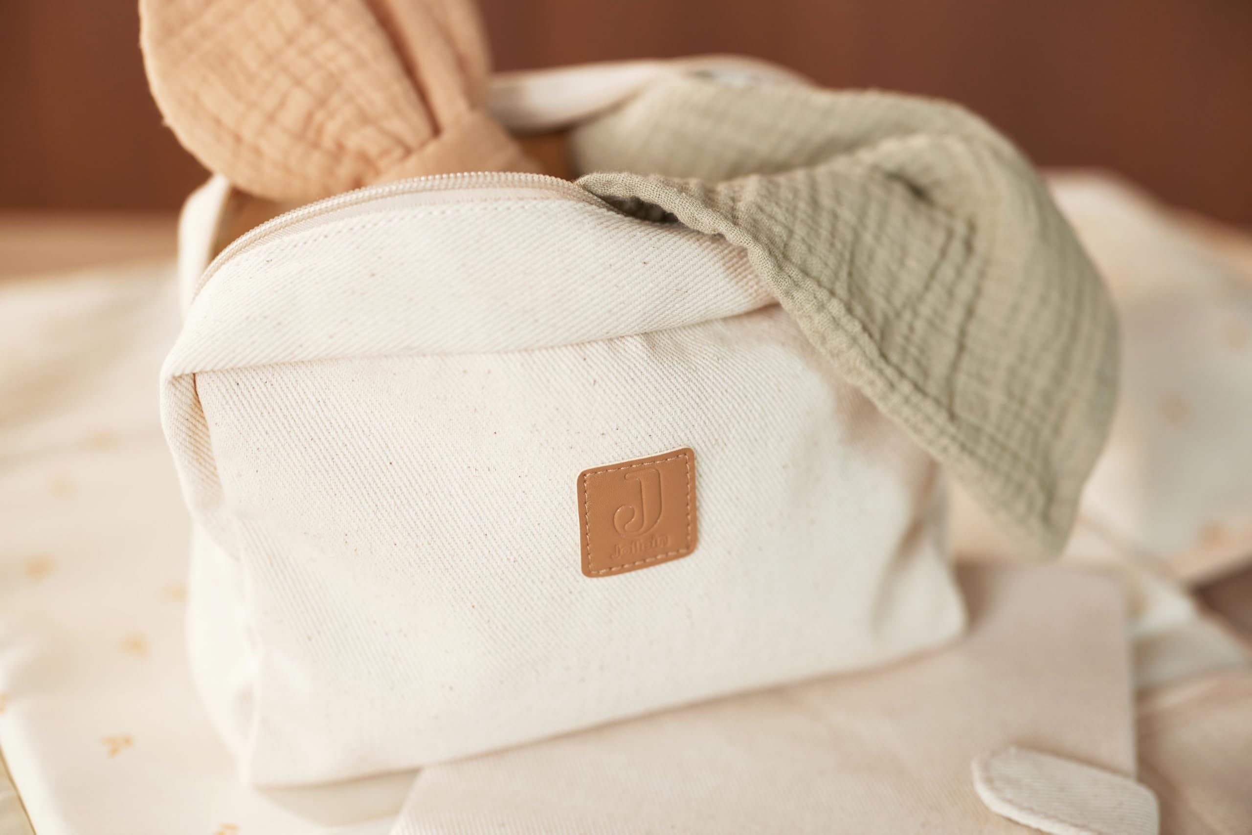 Jollein Twill Sac à Couches – Naturel – Trousse à Couches – Aspect Lin – Trousse de Maquillage – Organiseur, Beige, 23x19x10 cm, Sac à Couches en sergé/Trousse de Maquillage/Organisateur