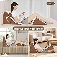Vista 6 de 4PCS Orthopedic Bed Wedge Pillow Set for Post Surgery&Pain Relief,Adjustable Wedge Pillow for Back,Acid Reflux,Sitting up in Dark Brown